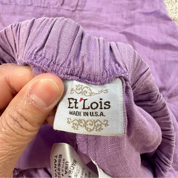 Et’Lois Women’s 100% Linen Tanya Pull On Pants Wide Leg Made in USA in Purple S - Picture 9 of 14
